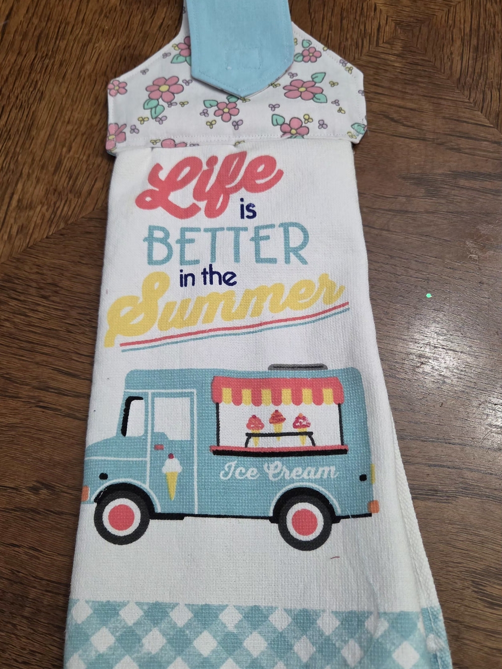Life Is Better in Summer Blue Ice Cream Truck Kitchen Towel - Blue